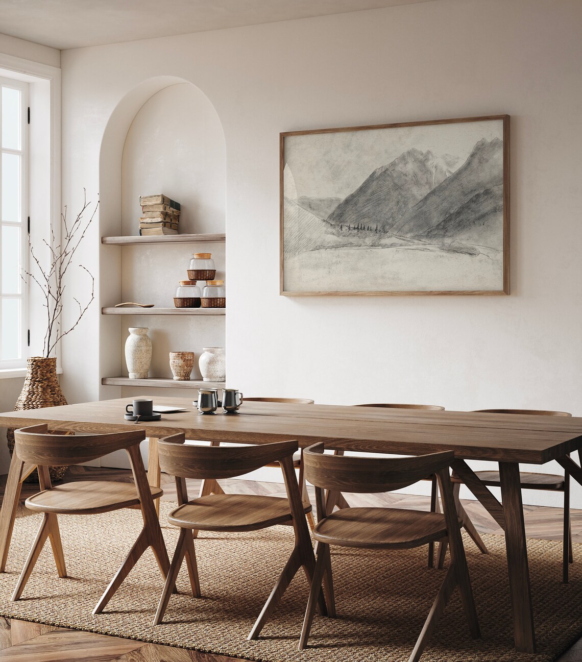 Rustic Neutral Mountain Sketch Vintage Landscape Drawing Wall Decor North Prints Sk1 19 - Image 2