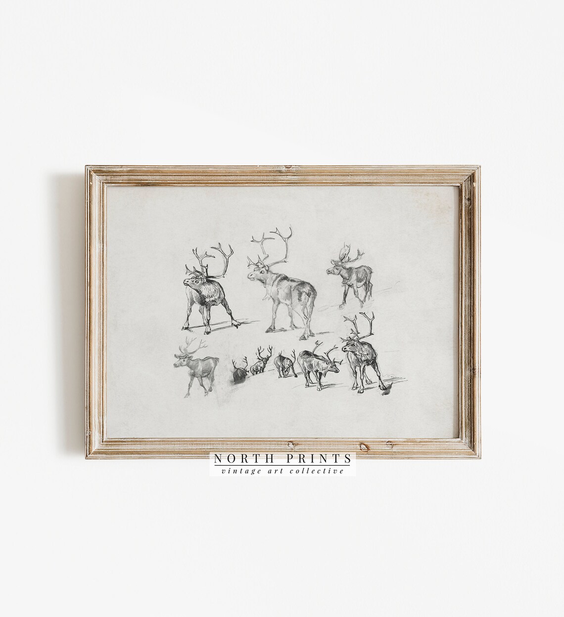 Vintage Christmas Reindeer Sketch Art Print - Image 3