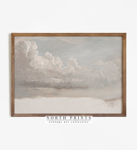 Vintage Cloud Painting, French Nursery Wall Art