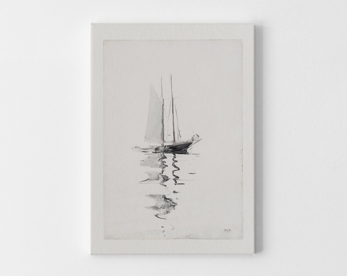 Muted Sailboat Vintage Nautical Art Print - Image 3