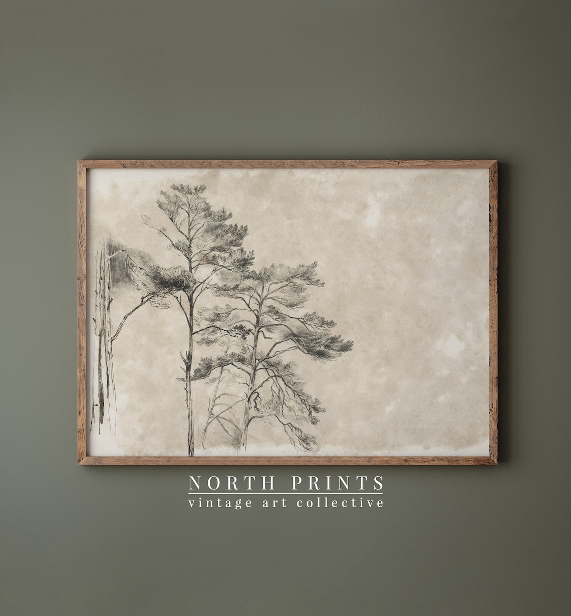 Antique Rustic Tree Sketch, Neutral Vintage Art Print - Image 3