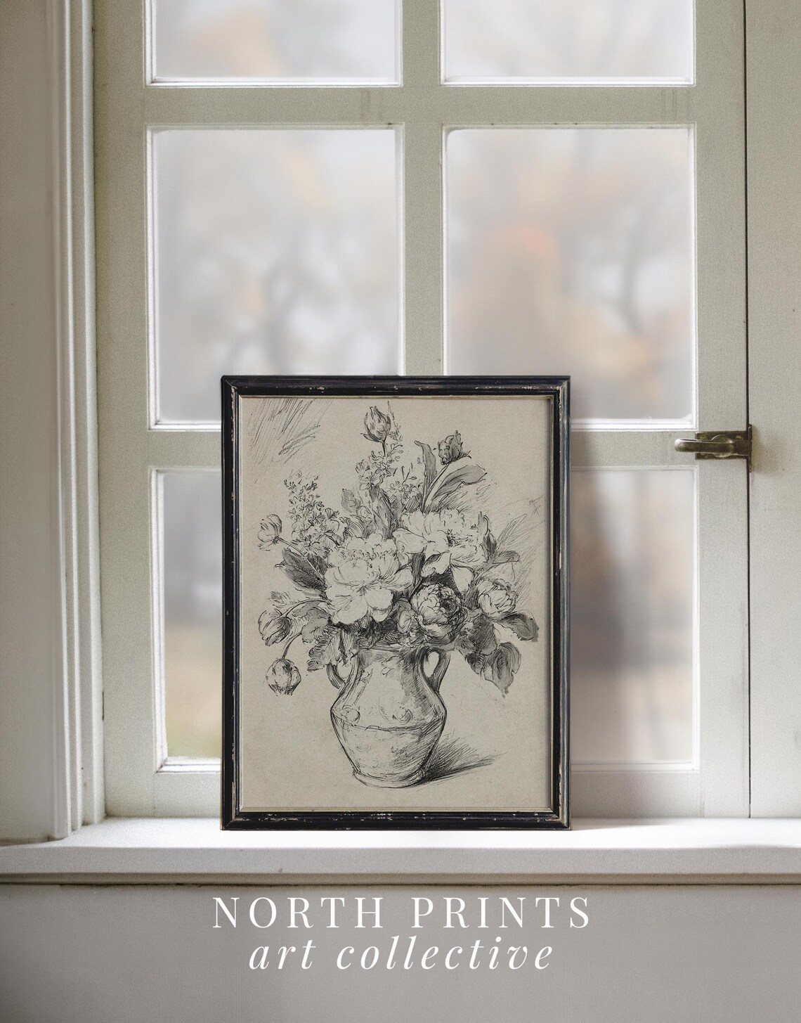 Antique French Flower Bouquet Sketch, Neutral Wall Art - Image 2