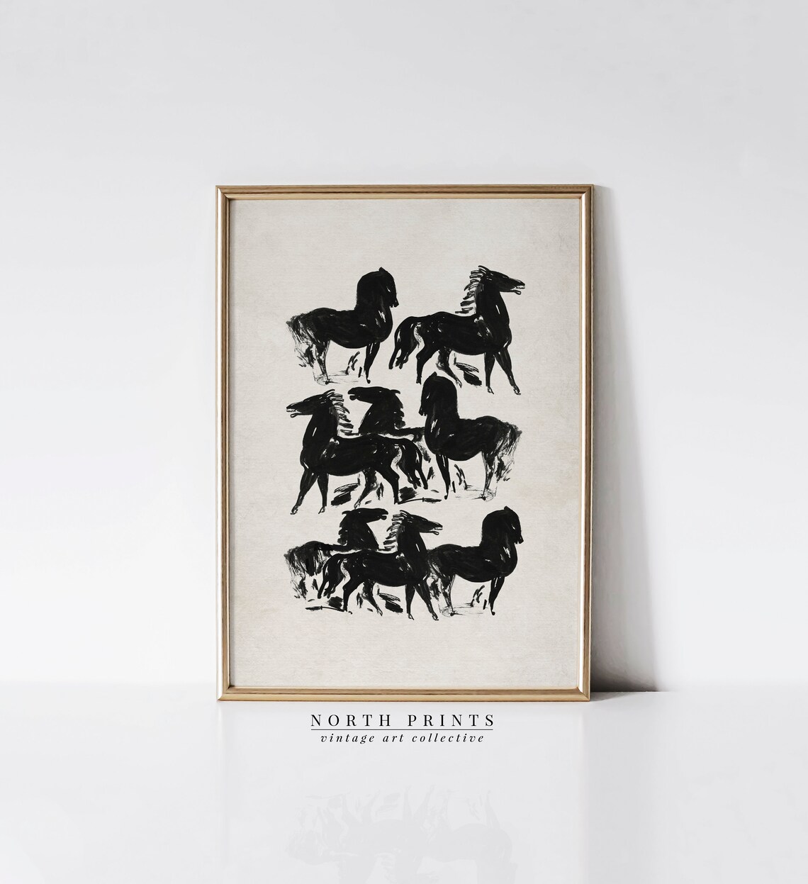 Abstract Horses Vintage Art Print, Industrial Modern Decor