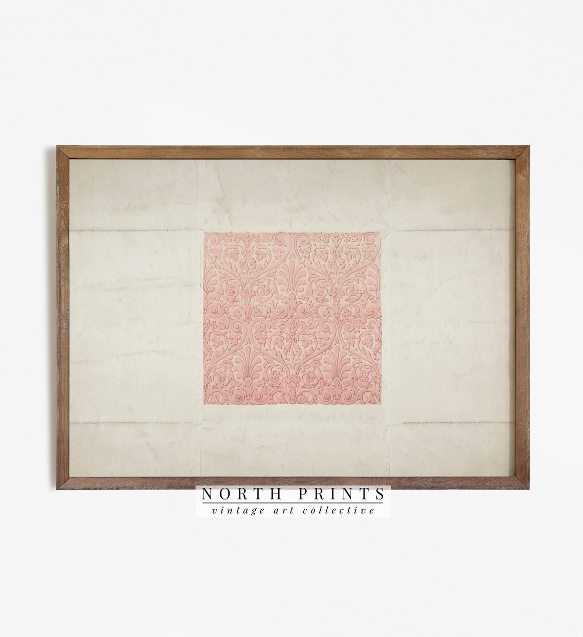 Antique Pink Damask Textile Pattern Vintage Patterned Paper Print - Image 4