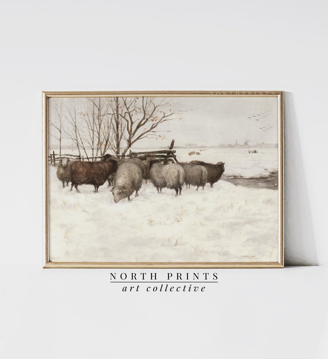 Winter Sheep Farmhouse Country Landscape Art Print - Image 3