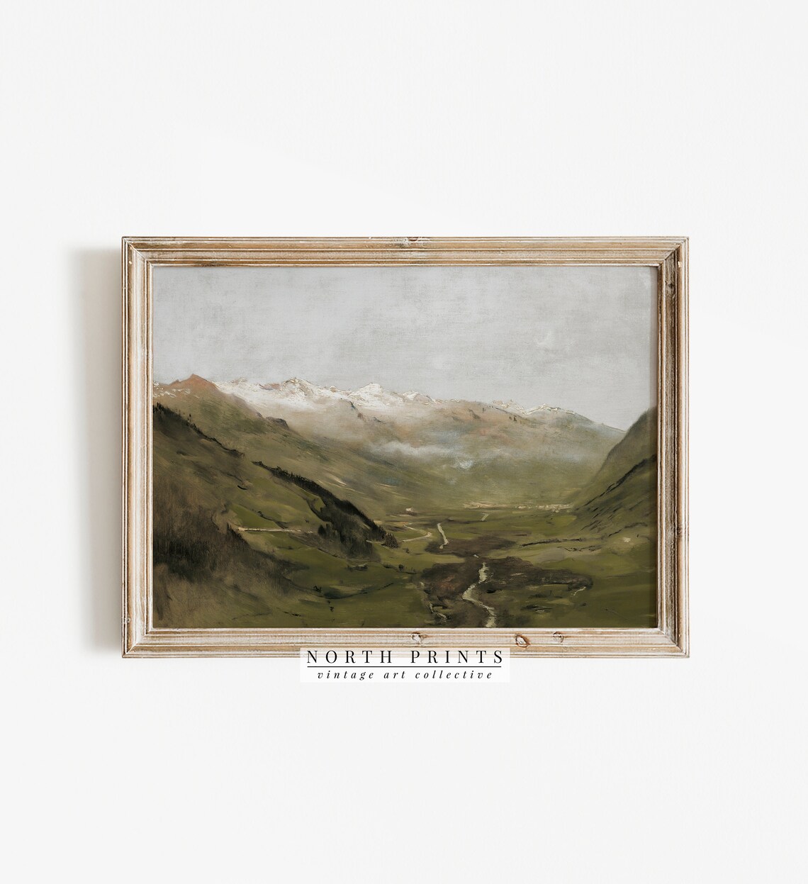 Mountain Landscape Painting, Antique Muted Green Art Print - Image 3