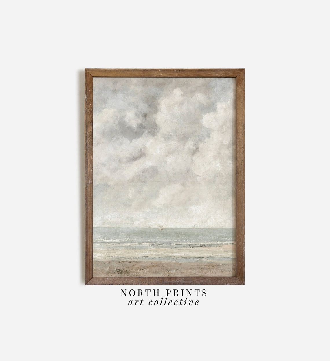 Vintage Ocean Beach Moody Cloudy Sky Seascape Neutral Waves Poster - Image 2