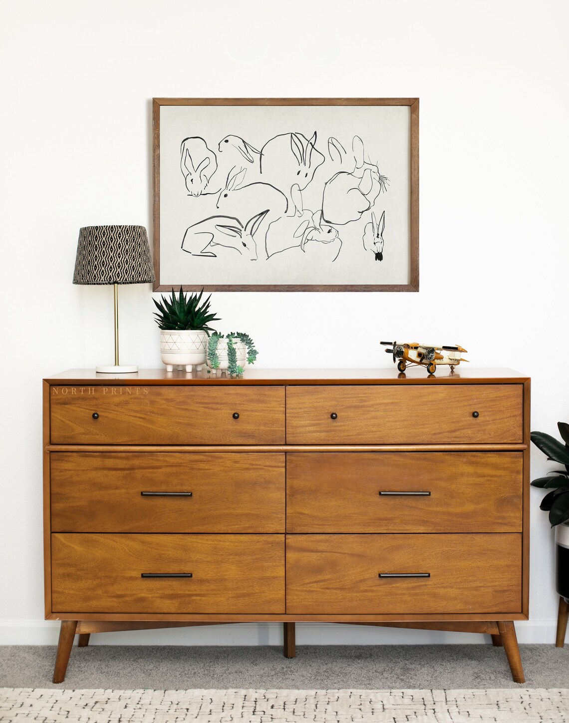 Neutral Farmhouse Rabbit Sketch Nursery Art Print - Image 3