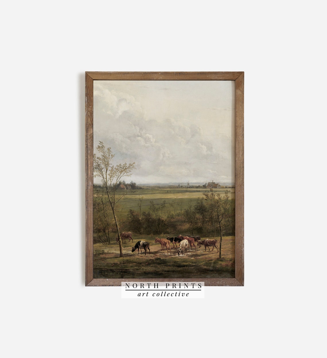 Vintage Pasture Painting Cattle Grazing Meadow Farmhouse Wall Art - Image 2