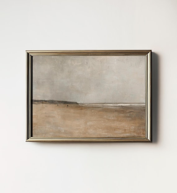 Minimalist Beige Beach Vast Sand Pale Sky Serene Coastal Painting Wall Print