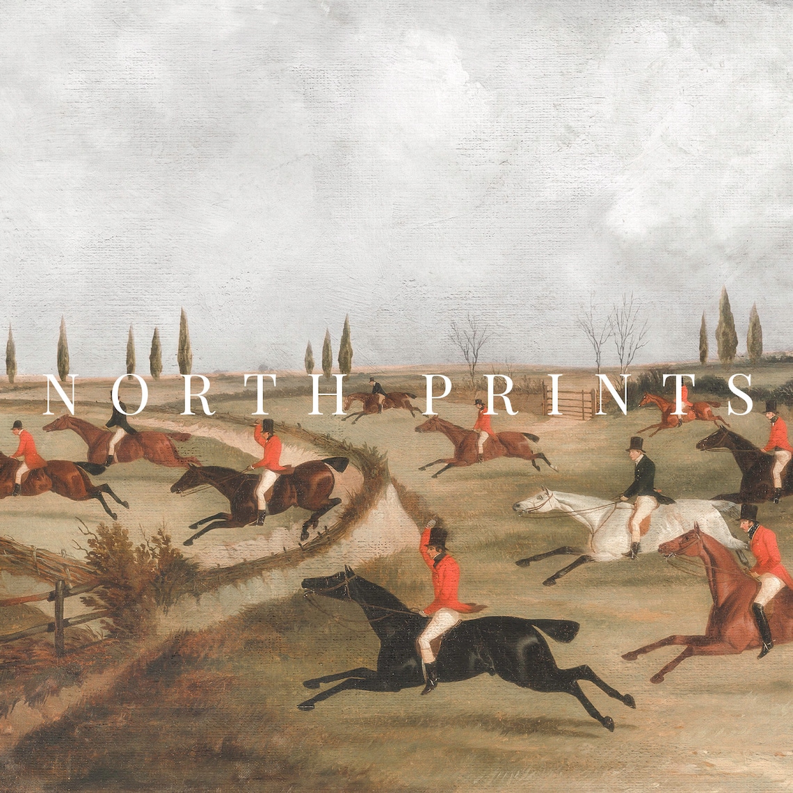 Antique Fox Hunt Equestrian Landscape Art Print - Image 3