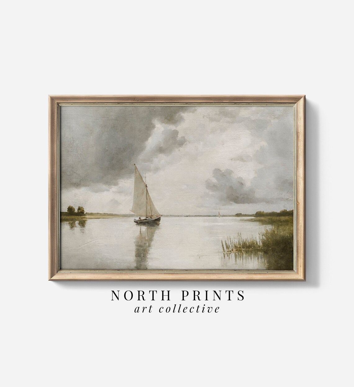 Lake Sailboat Painting, Nautical Neutral Bedroom Print