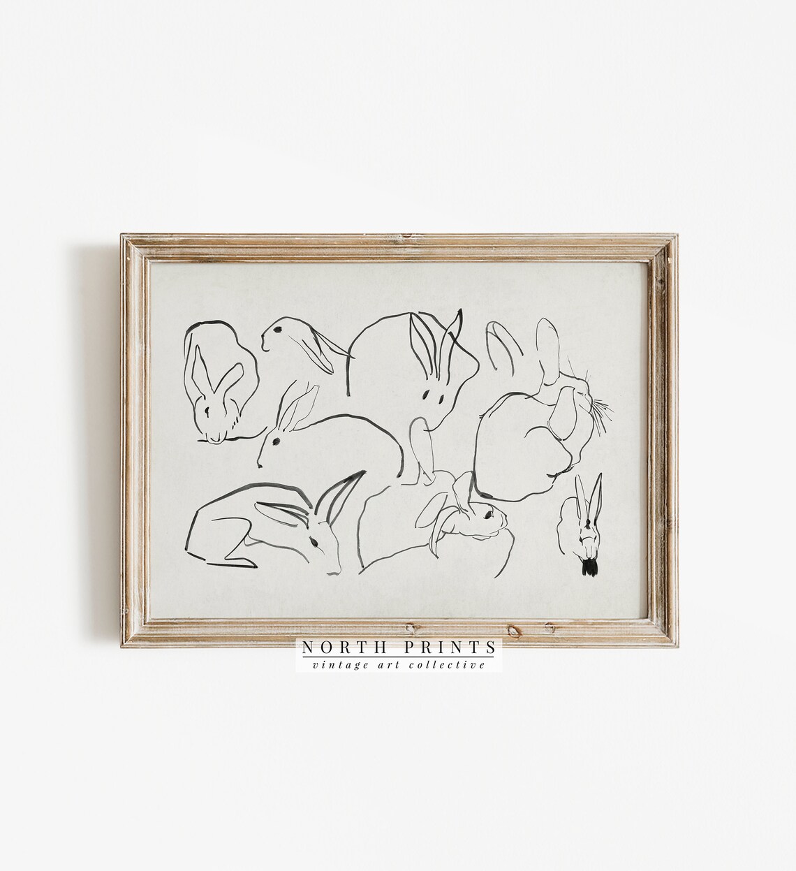 Neutral Farmhouse Rabbit Sketch Nursery Art Print - Image 2