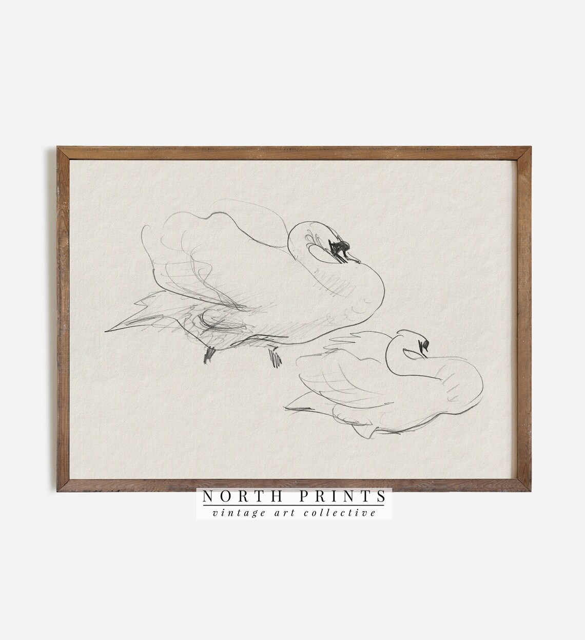 Swan Pencil Sketch Art Print, Antique Nursery Decor - Image 3