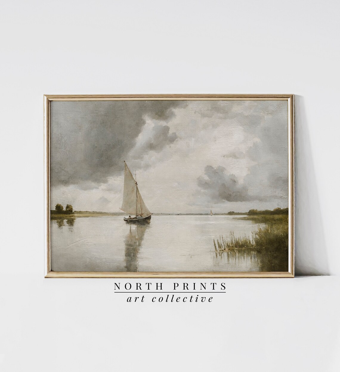 Lake Sailboat Painting, Nautical Neutral Bedroom Print - Image 4