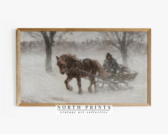 Country Christmas Scenery Art Print, Rustic Farmhouse