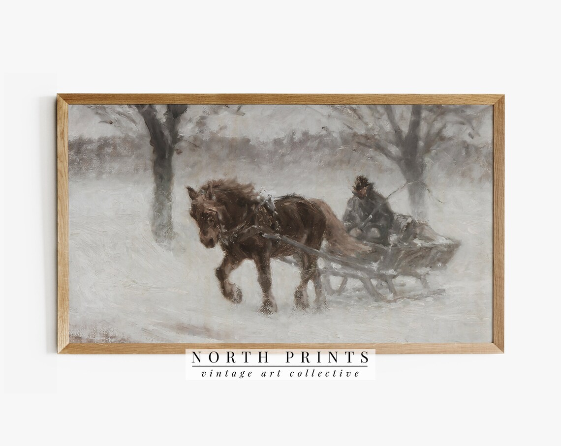 Country Christmas Scenery Art Print, Rustic Farmhouse