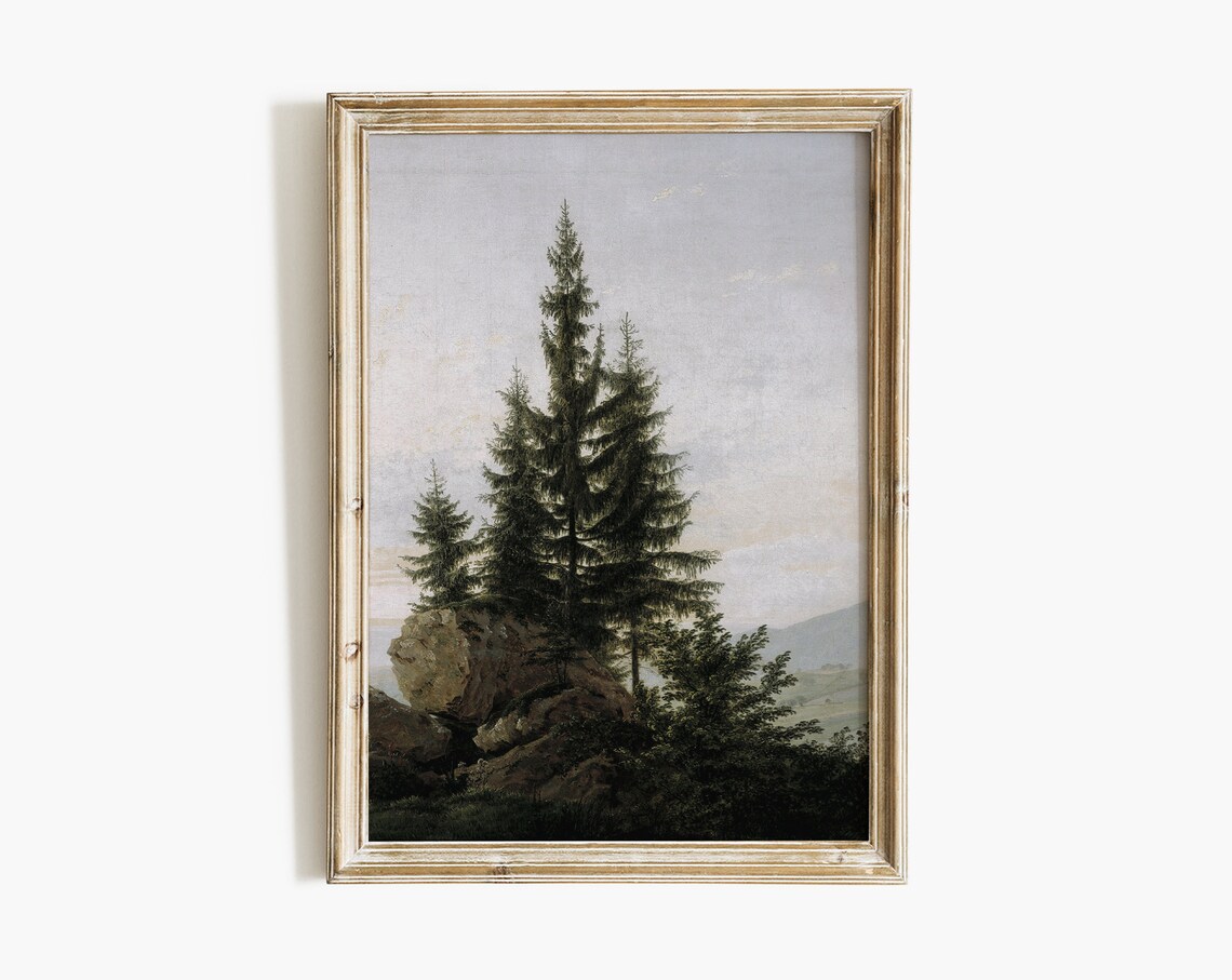 Vintage Pine Forest Tree Painting Rustic Nursery Art Print - Image 3