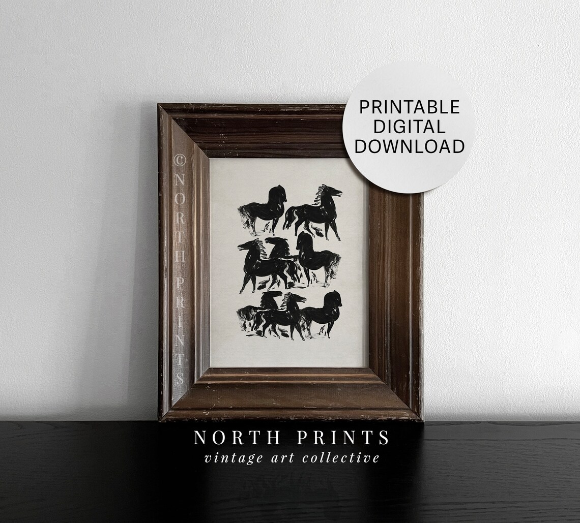 Abstract Horses Vintage Art Print, Industrial Modern Decor - Image 4