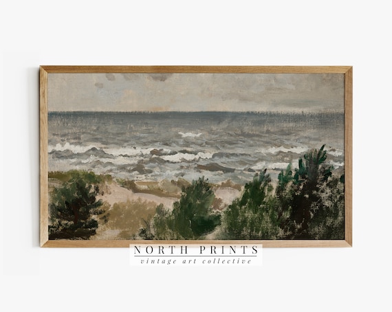 Vintage Rustic Seascape Art Print, Farmhouse Style
