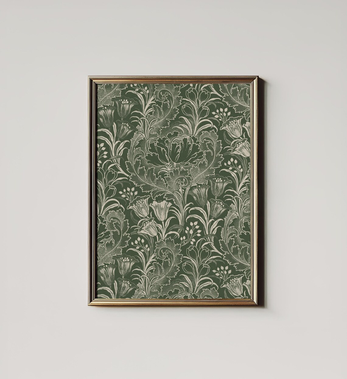 Tulip Print, Antique Green Floral Pattern Art Print