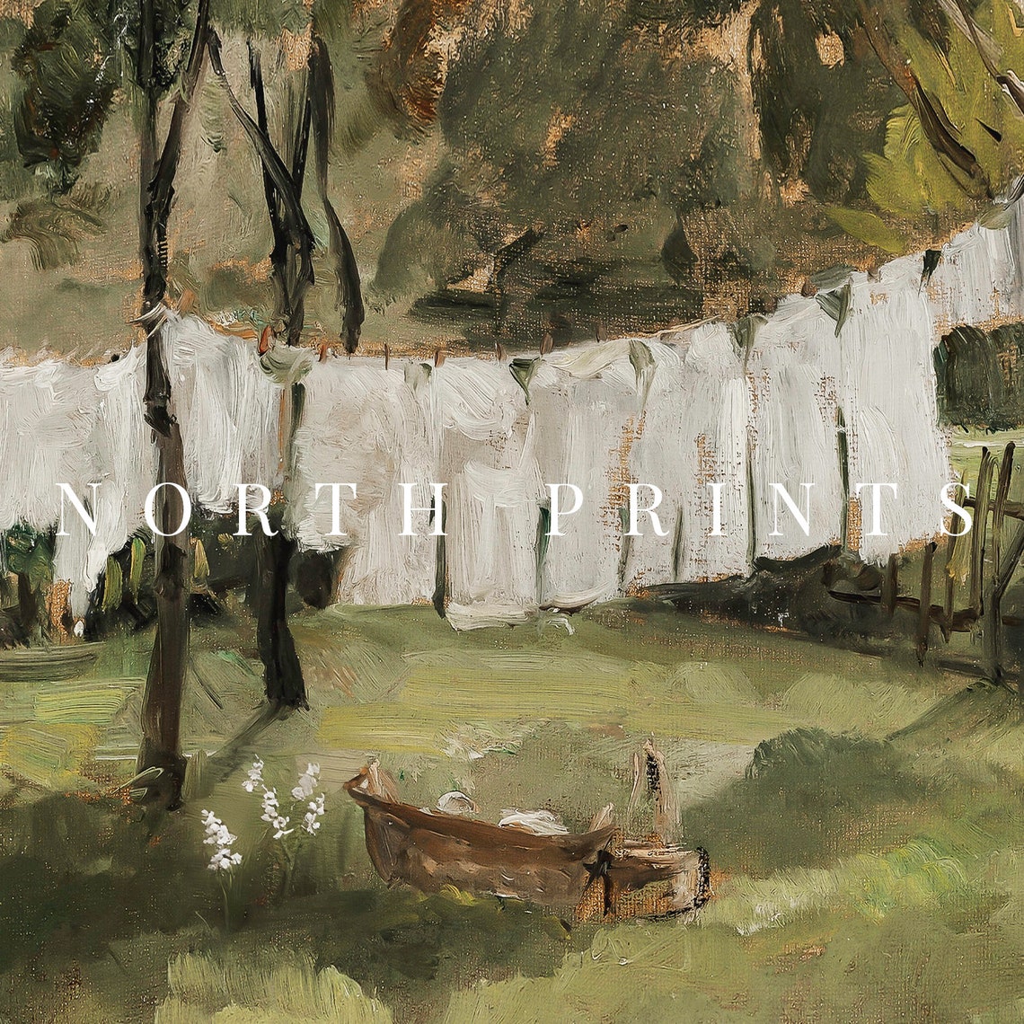 Summer Garden Laundry Day White Linens Clothesline Vintage Poster - Image 3