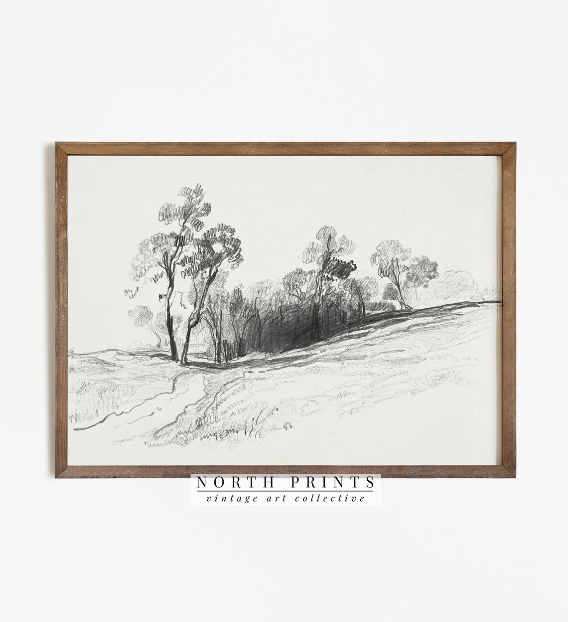 Neutral Landscape Drawing, Minimalist Vintage Sketch