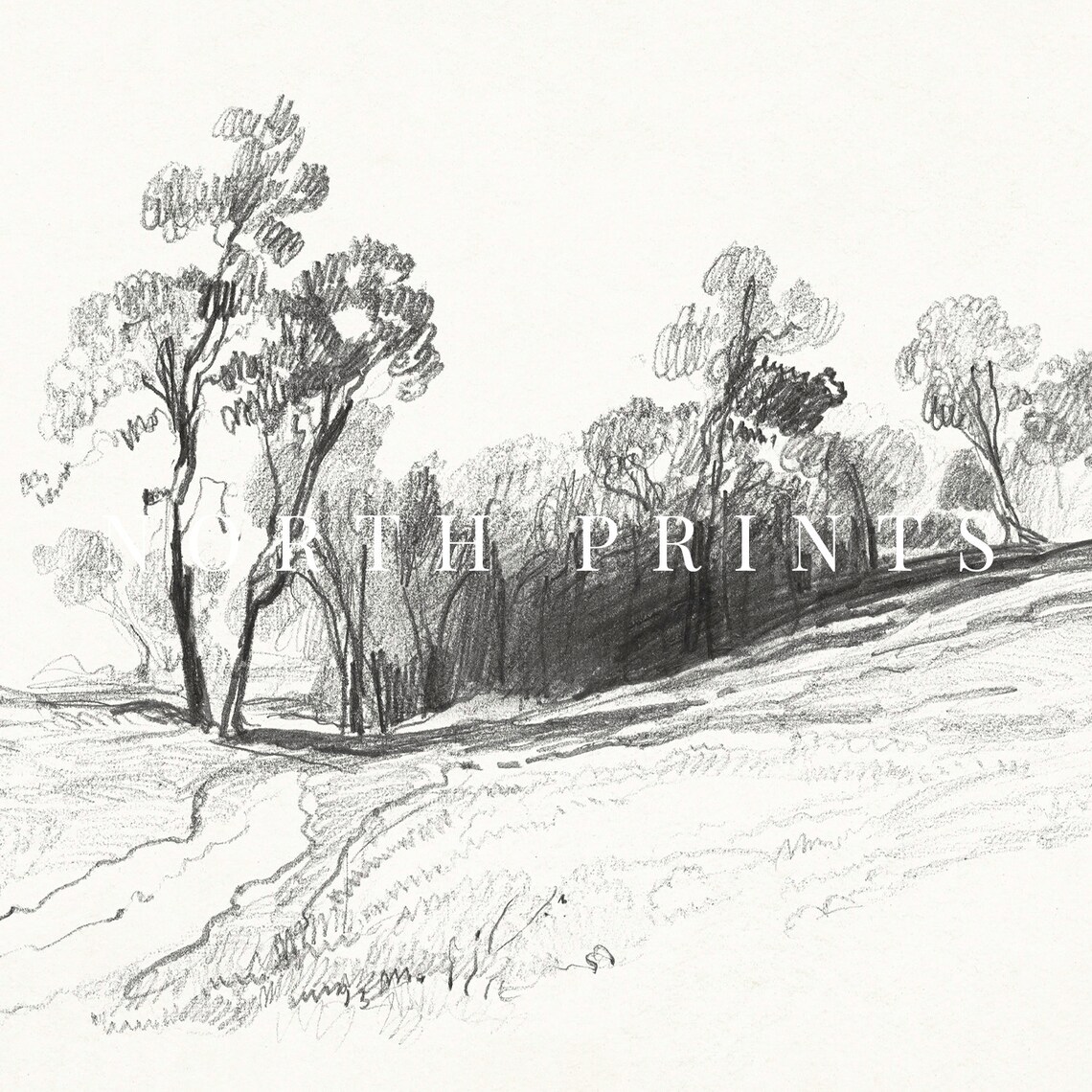 Neutral Landscape Drawing, Minimalist Vintage Sketch - Image 2