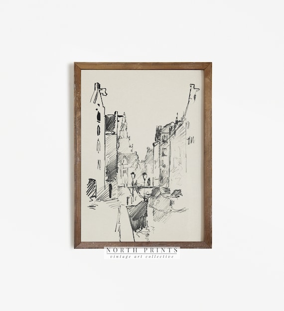 Vintage Amsterdam Cityscape Sketch Art Print