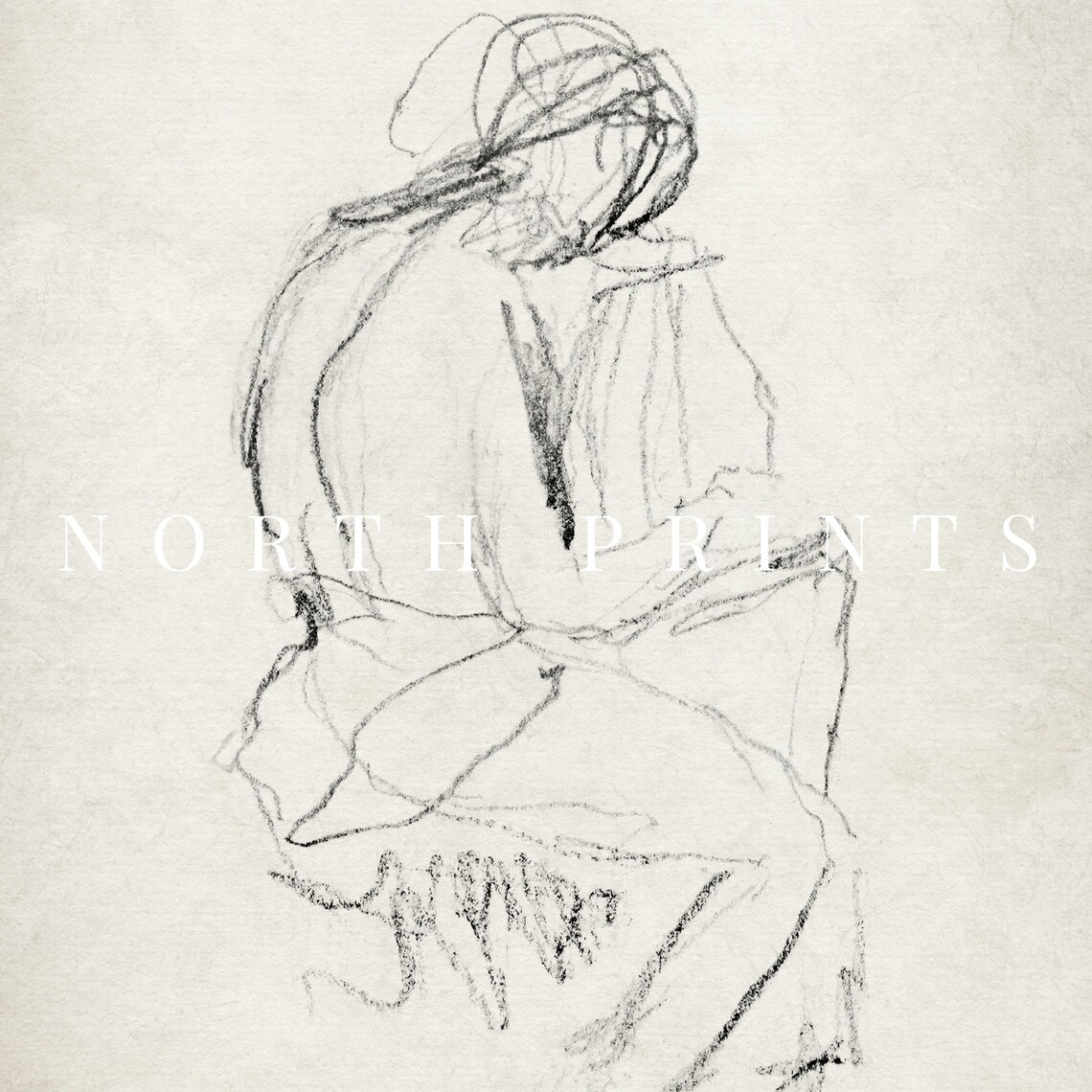 Minimalist Antique Figure Study Charcoal Sketch Seated Figure Poster - Image 2