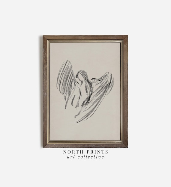 Antique Angel Sketch Minimalist Holiday Art Print