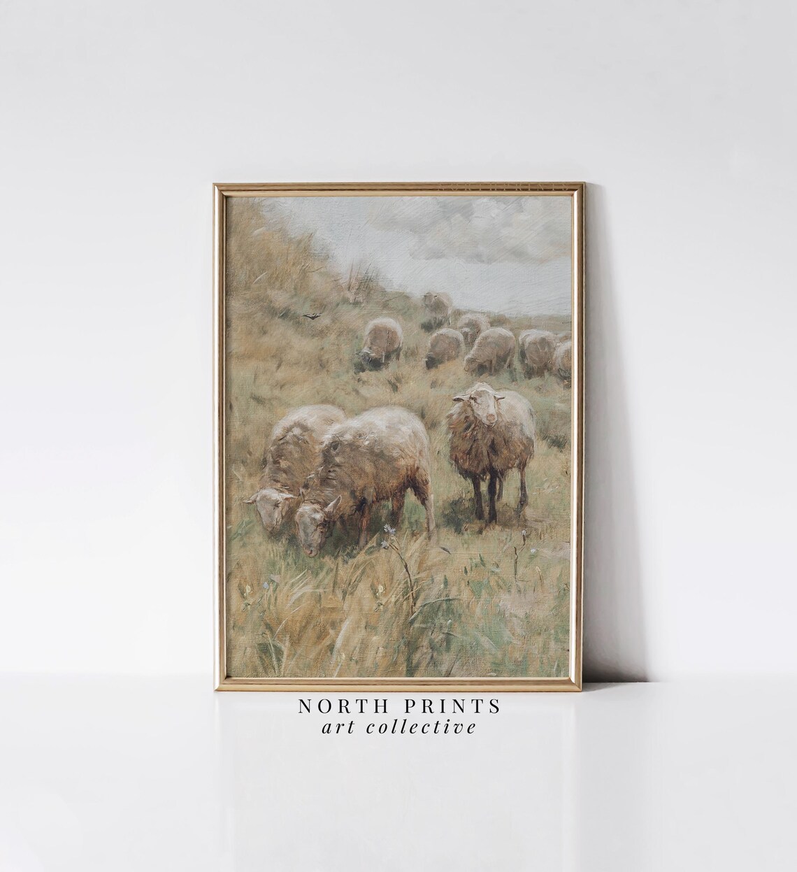 Sheep Vintage Painting, Farmhouse Landscape Art Print - Image 3