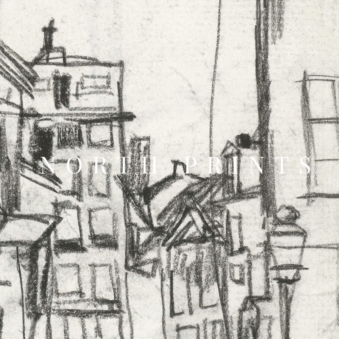 Vintage Cityscape Rough Sketch Architecture Art Print - Image 4