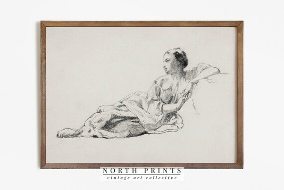 Antique Portrait Sketch Woman, Vintage Study