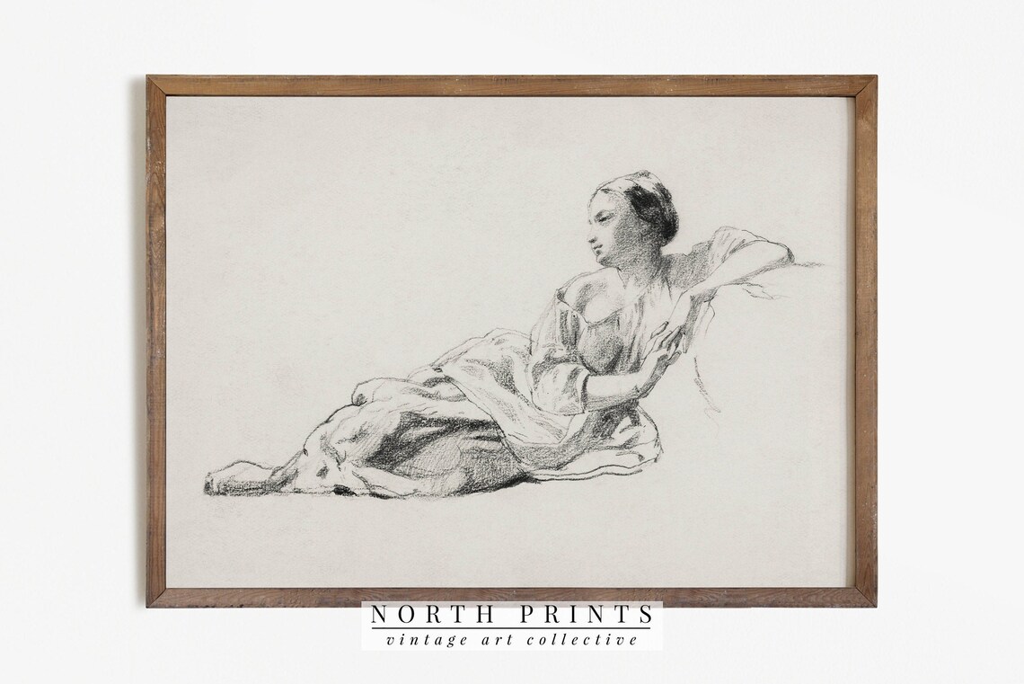 Antique Portrait Sketch Woman, Vintage Study