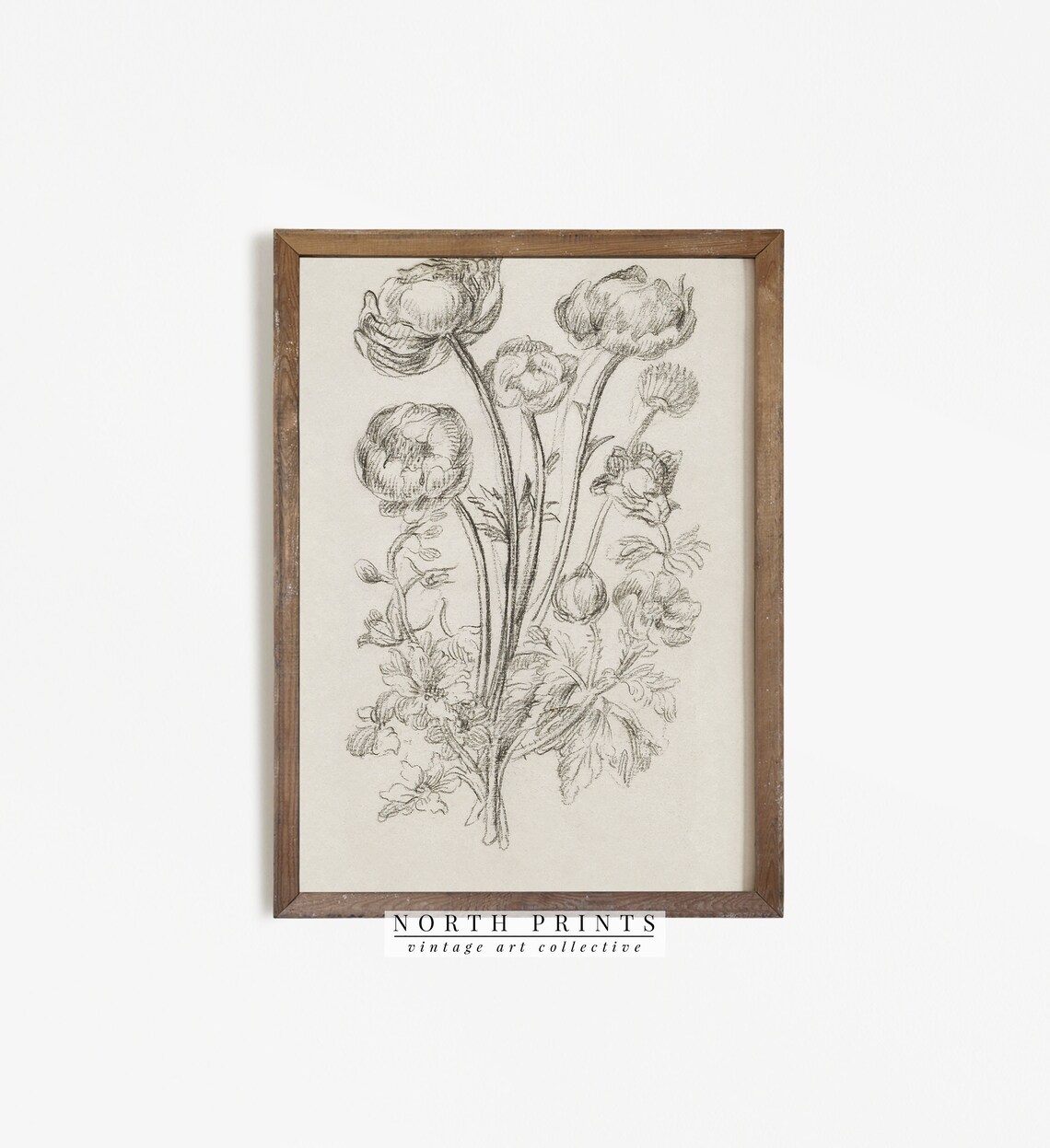 Antique Neutral Flower Sketch, Rustic Botanical Art Print - Image 4