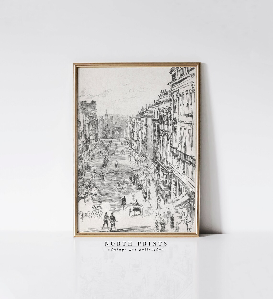 Neutral Cityscape Sketch Art, Antique Architecture Print