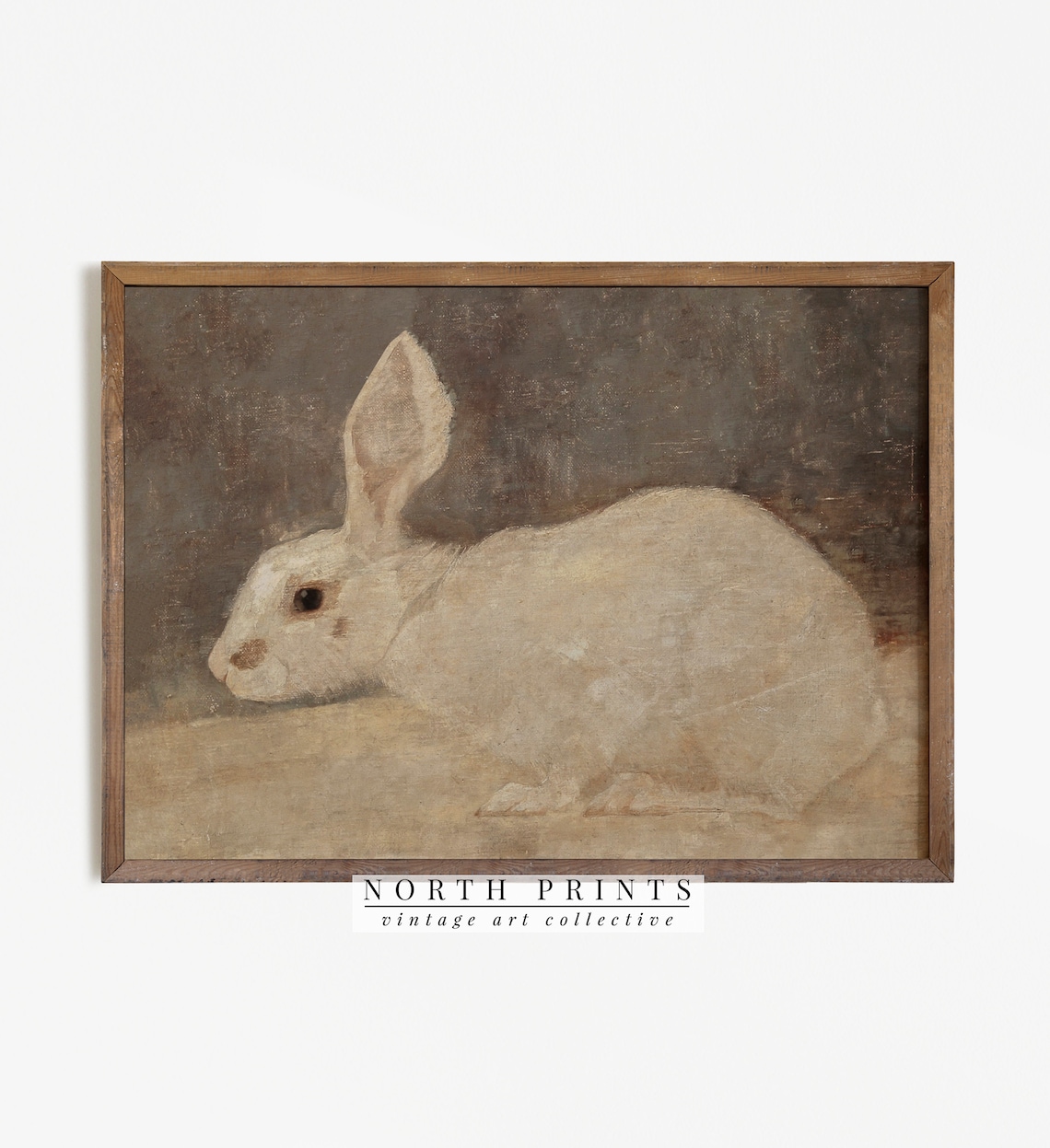 Vintage Rabbit Painting, Neutral Country Nursery Art Print