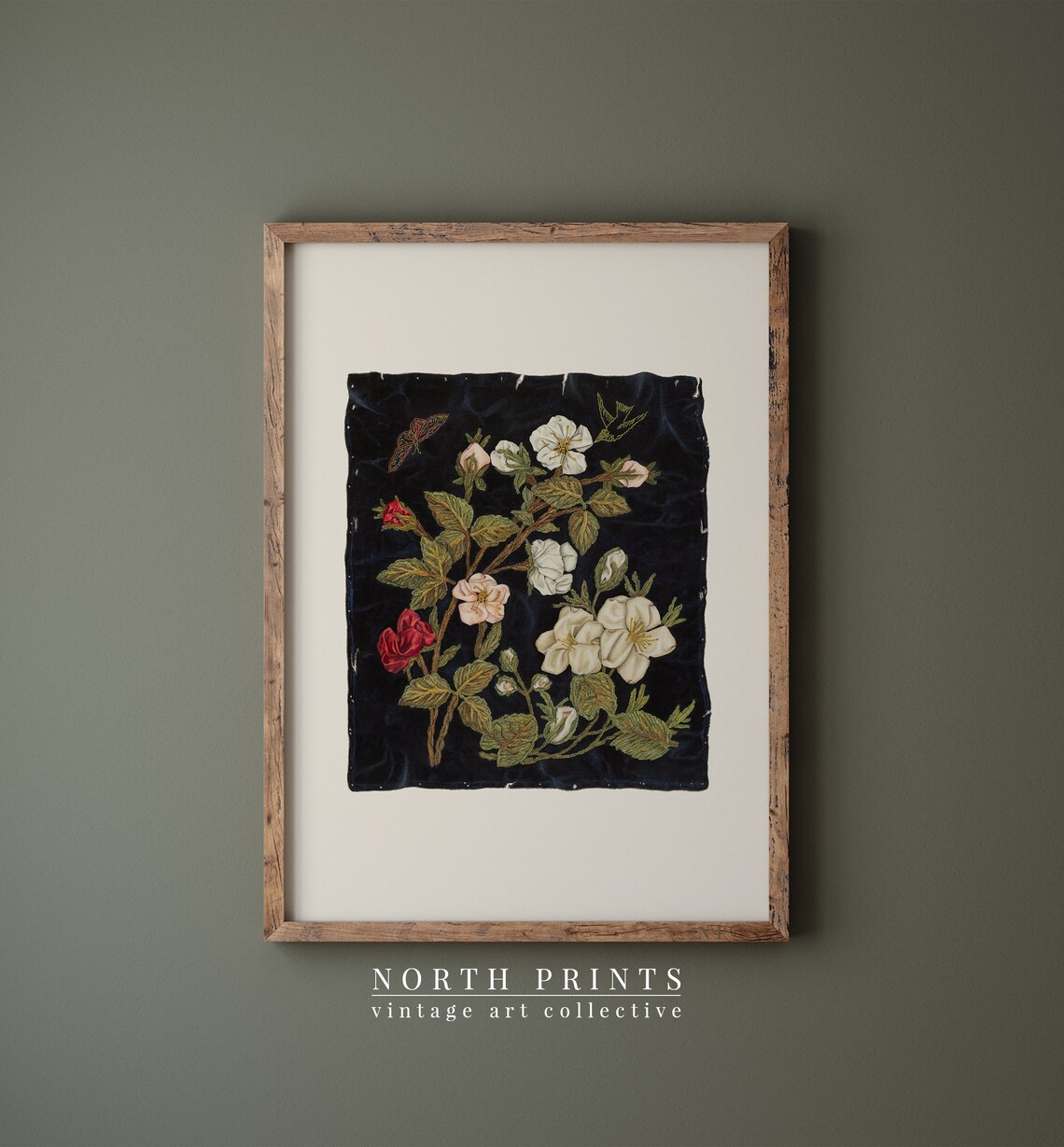 Vintage Floral Textile Art Print, Eclectic Farmhouse Decor - Image 3