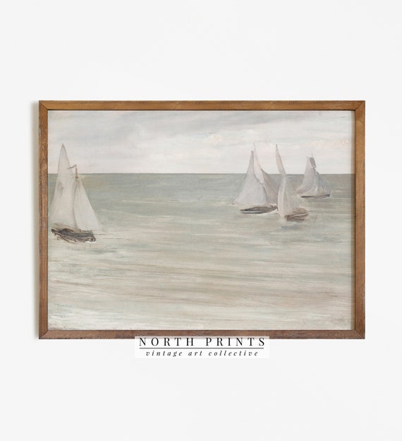 Vintage Nautical Seascape with Sailboat Art Print