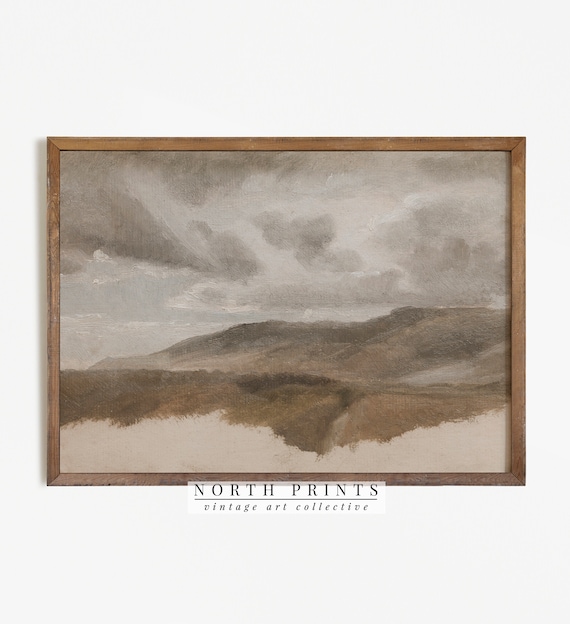 Muted Landscape Painting Poster, Vintage Rustic Decor