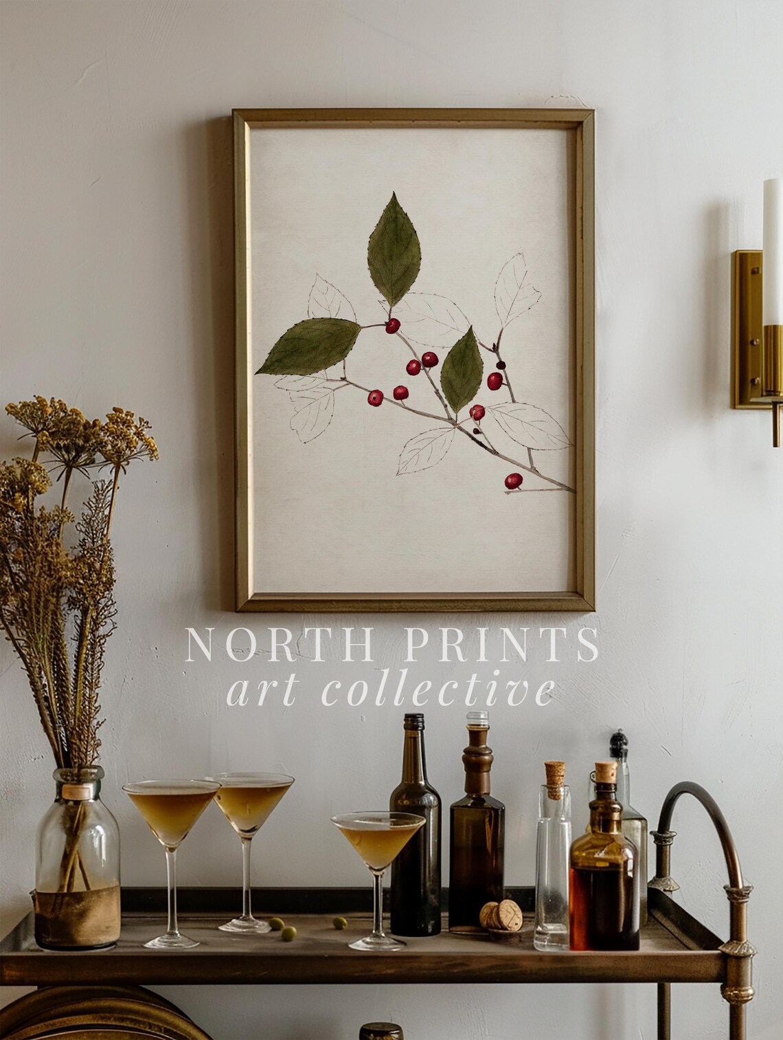 Winter Berry Branch Red Berries Minimalist Botanical Holiday Poster - Image 2