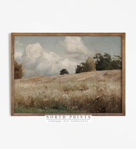 Vintage Farmhouse Landscape Art Print, Country Decor