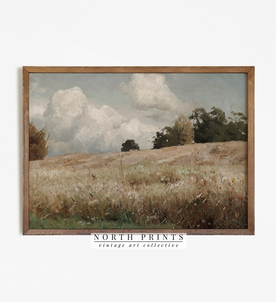Vintage Farmhouse Landscape Art Print, Country Decor
