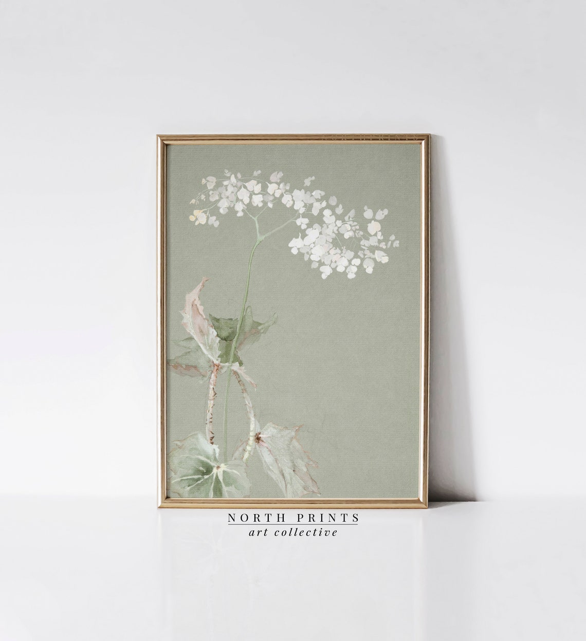 Sage Green White Blossom Botanical Painting Soft Floral Nursery Poster