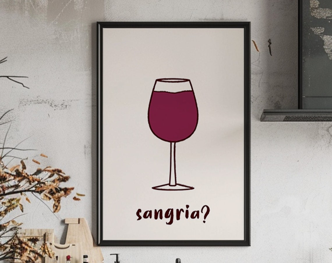 Sangria Red Wine Glass Single Word Chic Minimalist Dining Art Poster