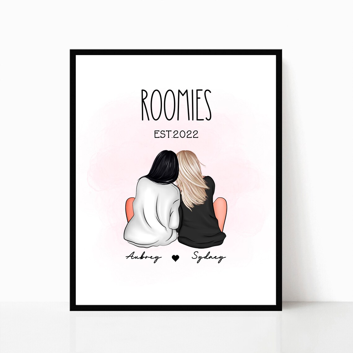 Personalized Roommates Portrait, Best Friends Art Print