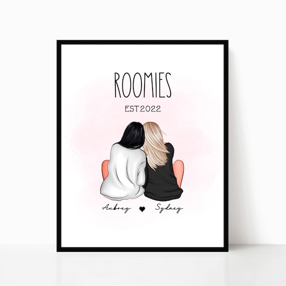 Personalized Roommates Portrait, Best Friends Art Print