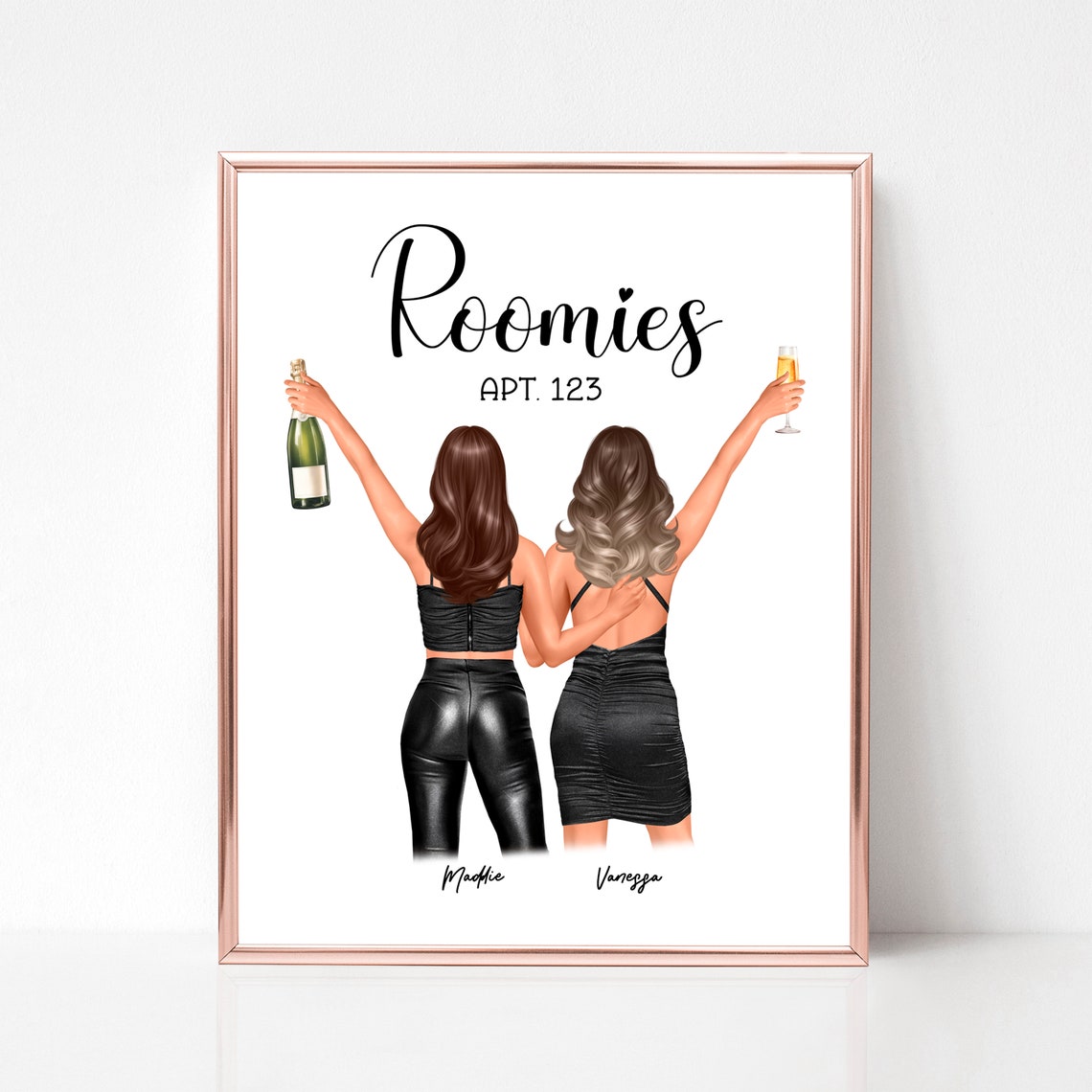 Two Roomies Champagne Celebration Night Out Custom Portrait Poster