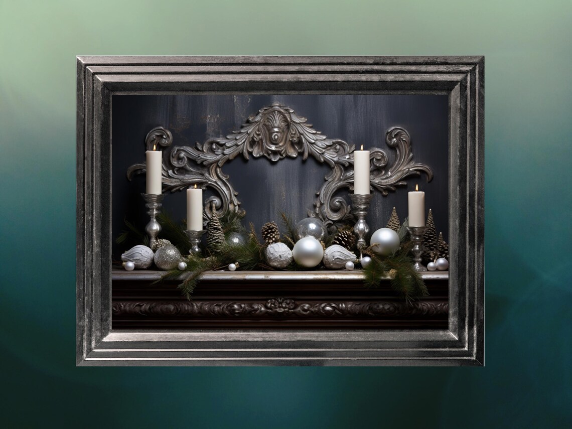 Dark Christmas Still Life Painting, Moody Winter Decor - Image 2